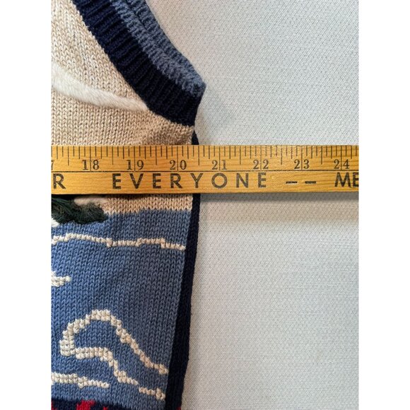 Nutcracker Women's Christmas Button Front Sweater Vest Stretch Size L Beige Blue - Picture 8 of 10